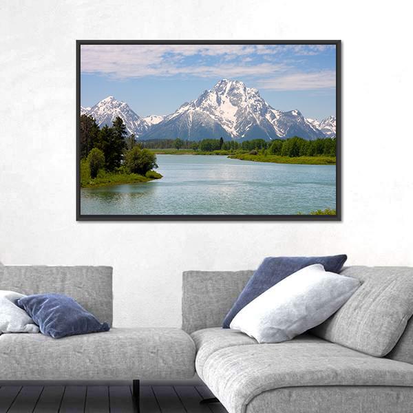 Mt Moran From Lake Canvas Wall Art-3 Horizontal-Gallery Wrap-25" x 16"-Tiaracle