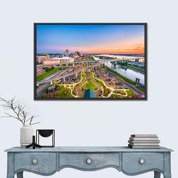 Mud Island Aerial View Canvas Wall Art-5 Horizontal-Gallery Wrap-22" x 12"-Tiaracle