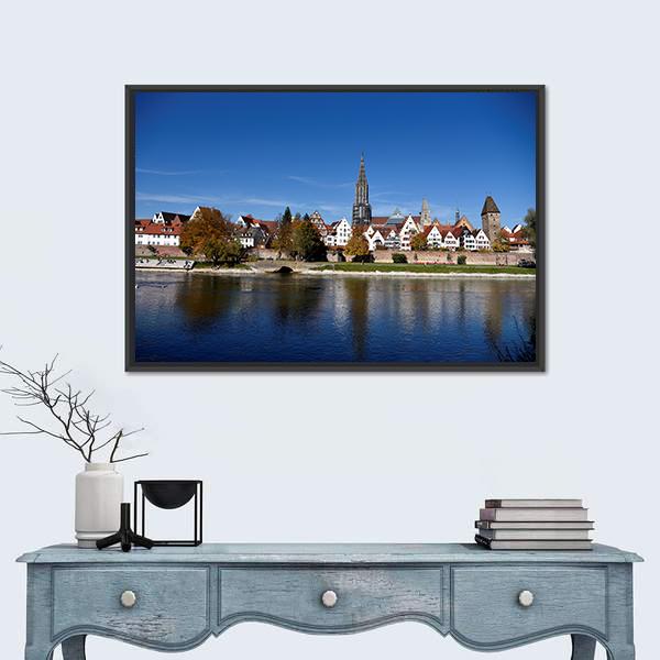 Muenster Tower &amp; River Danube Canvas Wall Art-3 Horizontal-Gallery Wrap-25" x 16"-Tiaracle
