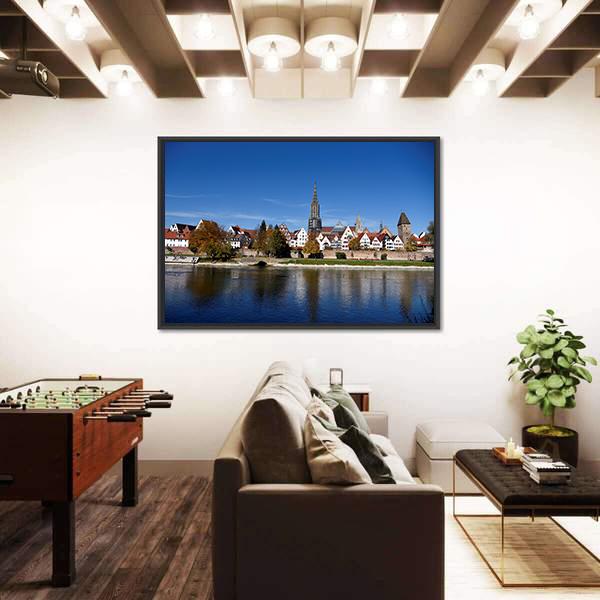 Muenster Tower &amp; River Danube Canvas Wall Art-3 Horizontal-Gallery Wrap-25" x 16"-Tiaracle