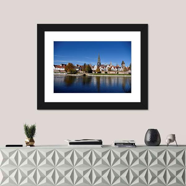 Muenster Tower &amp; River Danube Canvas Wall Art-3 Horizontal-Gallery Wrap-25" x 16"-Tiaracle