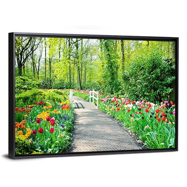 Multicolored Tulips In Keukenhof Gardens Canvas Wall Art-1 Piece-Floating Frame-24" x 16"-Tiaracle