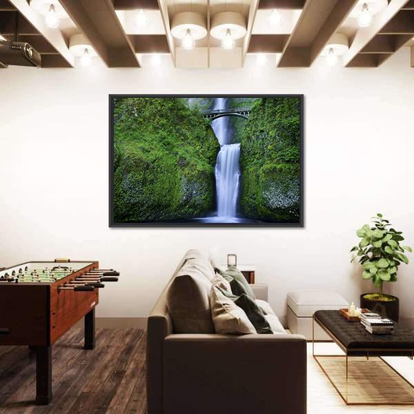 Multnomah Falls In Oregon Canvas Wall Art-5 Horizontal-Gallery Wrap-22" x 12"-Tiaracle