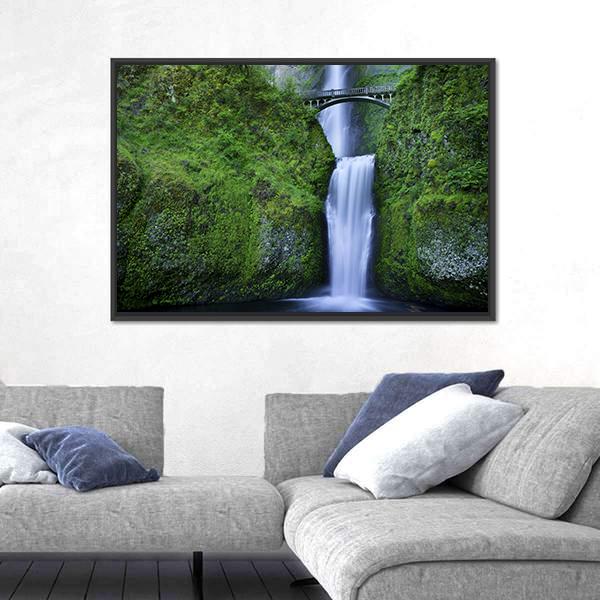 Multnomah Falls In Oregon Canvas Wall Art-5 Horizontal-Gallery Wrap-22" x 12"-Tiaracle