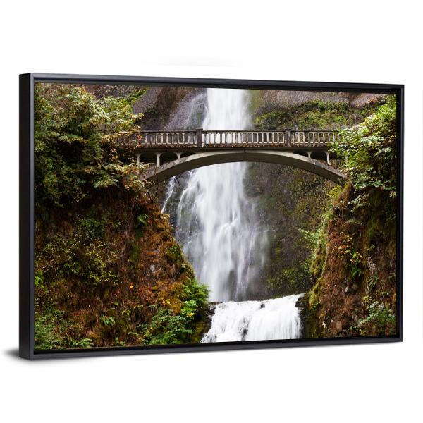 Multnomah Falls Oregon Canvas Wall Art-1 Piece-Floating Frame-24" x 16"-Tiaracle