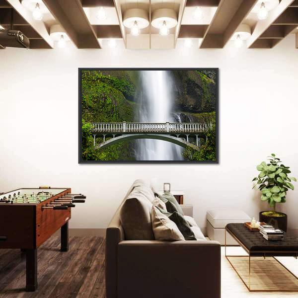 Multnomah Falls Oregon Canvas Wall Art-1 Piece-Floating Frame-36" x 24"-Tiaracle