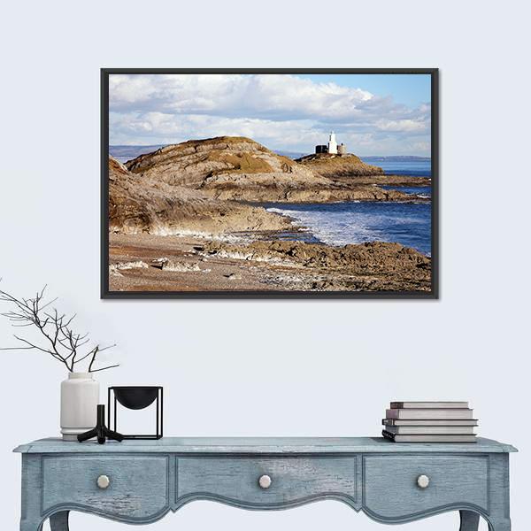 Mumbles With It's lighthouse Canvas Wall Art-1 Piece-Floating Frame-24" x 16"-Tiaracle