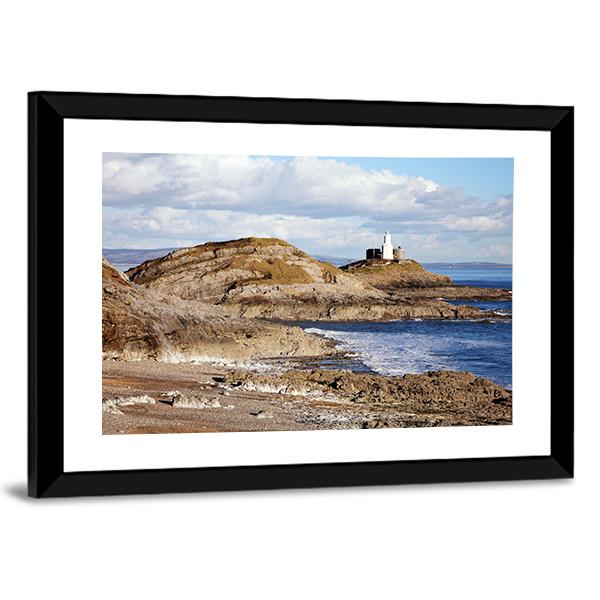 Mumbles With It's lighthouse Canvas Wall Art-1 Piece-Framed Print-20" x 16"-Tiaracle