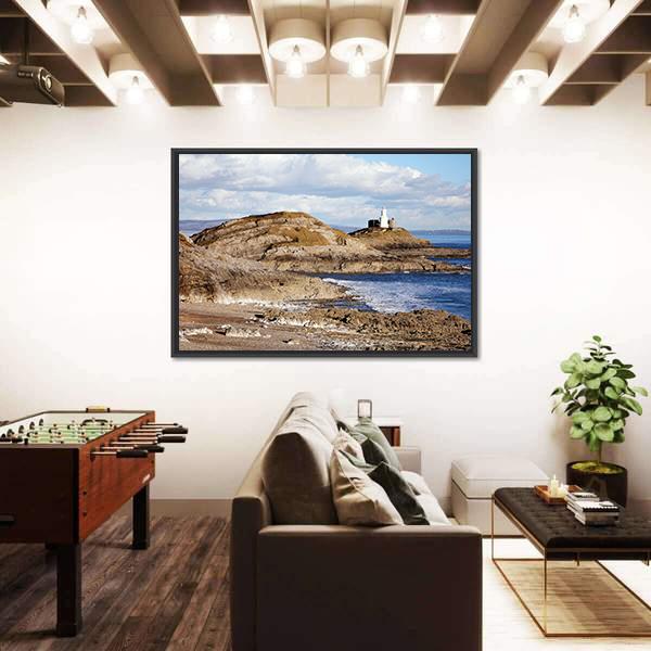 Mumbles With It's lighthouse Canvas Wall Art-3 Horizontal-Gallery Wrap-25" x 16"-Tiaracle