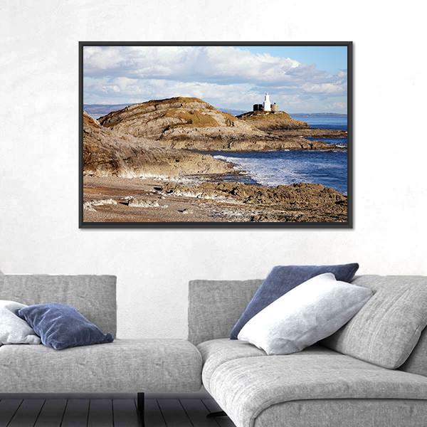 Mumbles With It's lighthouse Canvas Wall Art-3 Horizontal-Gallery Wrap-25" x 16"-Tiaracle