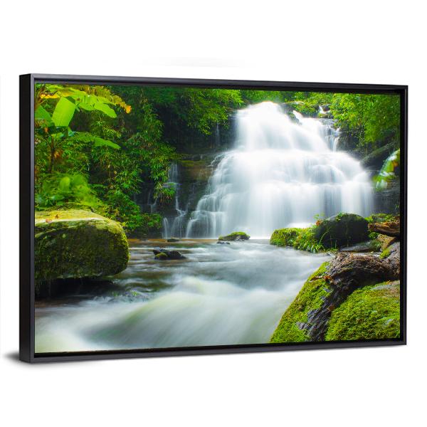 Mundaeng Waterfall Thailand Canvas Wall Art-1 Piece-Floating Frame-24" x 16"-Tiaracle