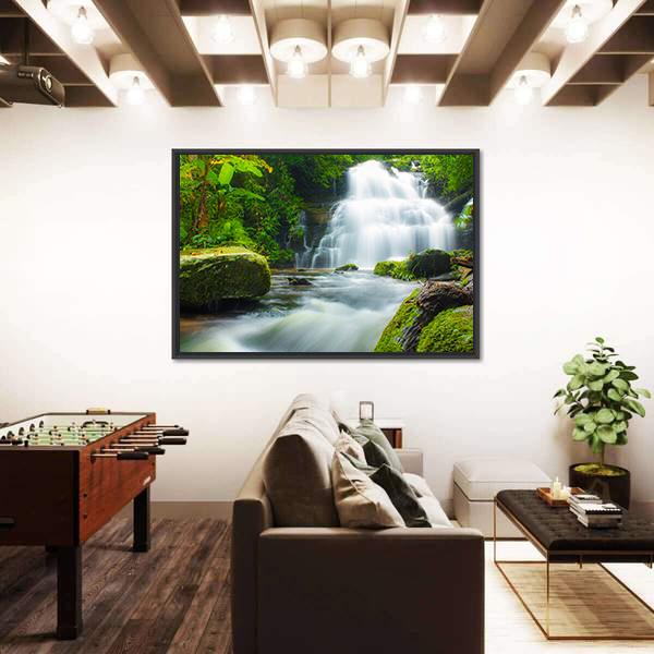 Mundaeng Waterfall Thailand Canvas Wall Art-1 Piece-Floating Frame-24" x 16"-Tiaracle