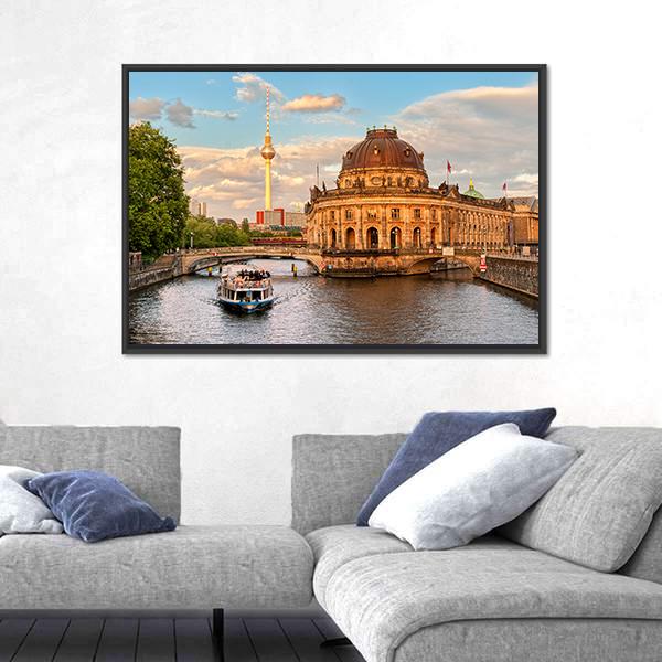 Museum Island On Spree River Canvas Wall Art-1 Piece-Floating Frame-24" x 16"-Tiaracle