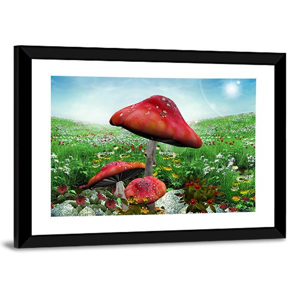 Mushrooms With Flowers Canvas Wall Art-5 Horizontal-Gallery Wrap-22" x 12"-Tiaracle