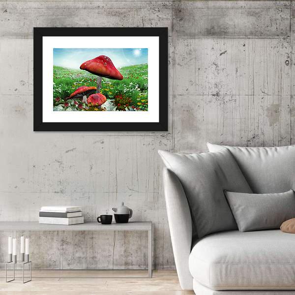 Mushrooms With Flowers Canvas Wall Art-5 Horizontal-Gallery Wrap-22" x 12"-Tiaracle