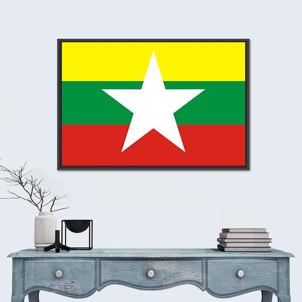 Myanmar Flag Canvas Wall Art-3 Horizontal-Gallery Wrap-25" x 16"-Tiaracle