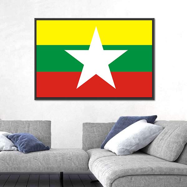 Myanmar Flag Canvas Wall Art-3 Horizontal-Gallery Wrap-25" x 16"-Tiaracle