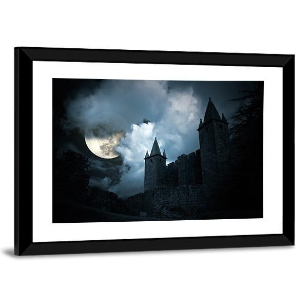 Mysterious Medieval Castle Canvas Wall Art-1 Piece-Framed Print-20" x 16"-Tiaracle