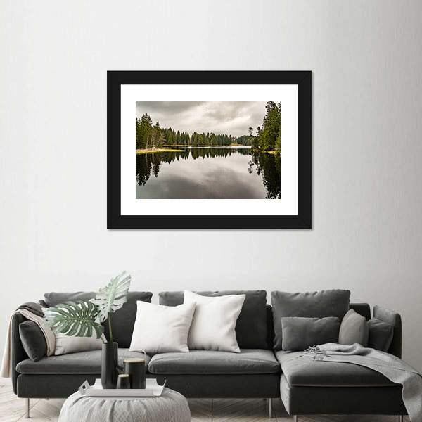 Mystery Lake With Forest Canvas Wall Art-1 Piece-Framed Print-20" x 16"-Tiaracle