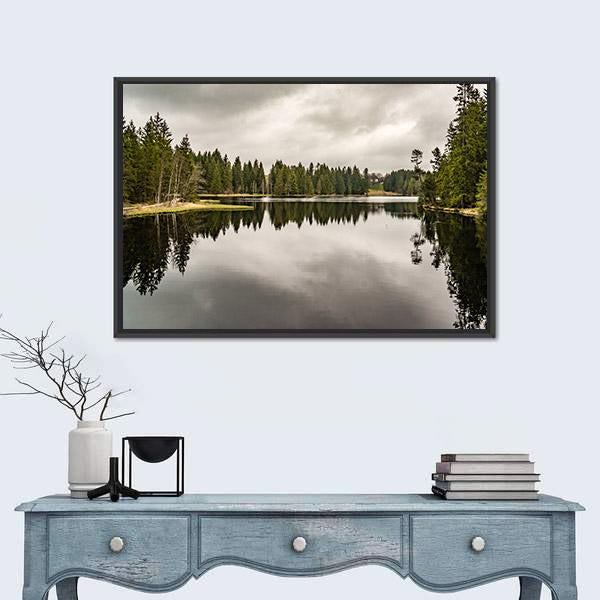 Mystery Lake With Forest Canvas Wall Art-5 Horizontal-Gallery Wrap-22" x 12"-Tiaracle