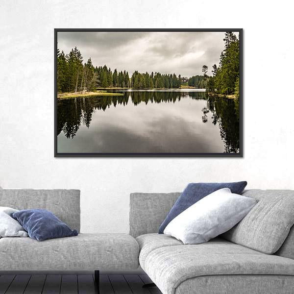 Mystery Lake With Forest Canvas Wall Art-5 Horizontal-Gallery Wrap-22" x 12"-Tiaracle