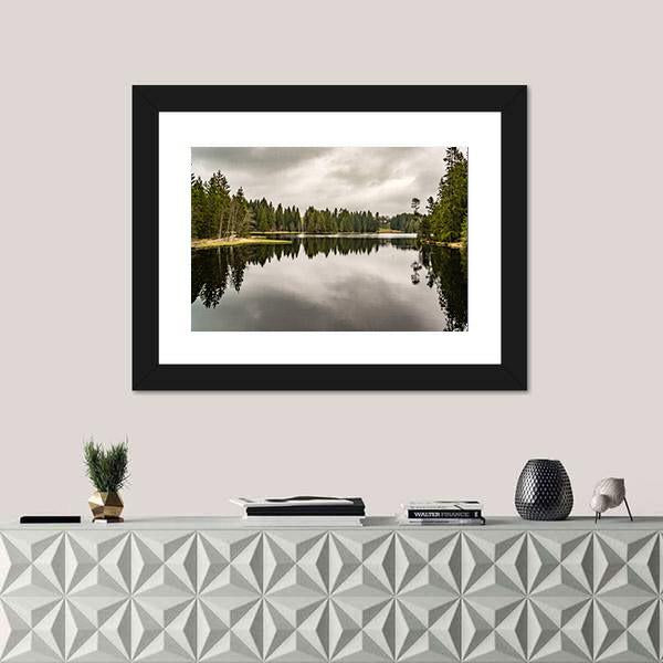 Mystery Lake With Forest Canvas Wall Art-5 Horizontal-Gallery Wrap-22" x 12"-Tiaracle