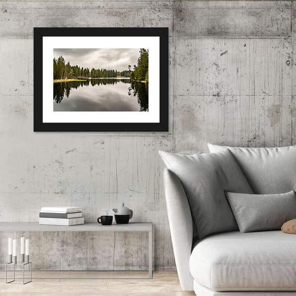 Mystery Lake With Forest Canvas Wall Art-5 Horizontal-Gallery Wrap-22" x 12"-Tiaracle