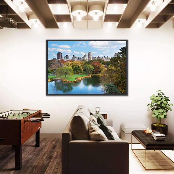 NY Central Park In Autumn Canvas Wall Art-5 Horizontal-Gallery Wrap-22" x 12"-Tiaracle