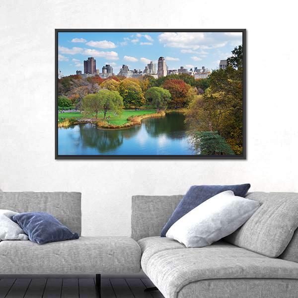 NY Central Park In Autumn Canvas Wall Art-5 Horizontal-Gallery Wrap-22" x 12"-Tiaracle