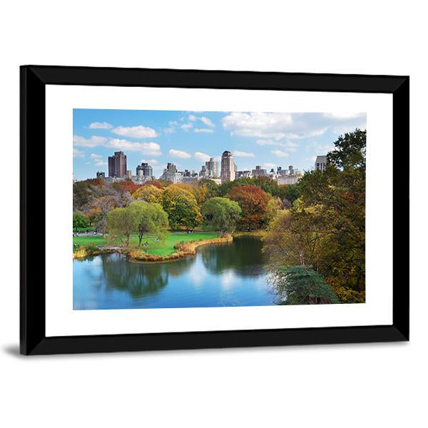 NY Central Park In Autumn Canvas Wall Art-5 Horizontal-Gallery Wrap-22" x 12"-Tiaracle