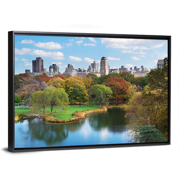 NY Central Park In Autumn Canvas Wall Art-5 Horizontal-Gallery Wrap-22" x 12"-Tiaracle