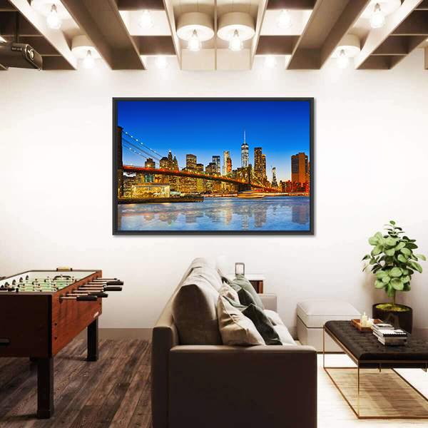 NY City From River Canvas Wall Art-5 Horizontal-Gallery Wrap-22" x 12"-Tiaracle