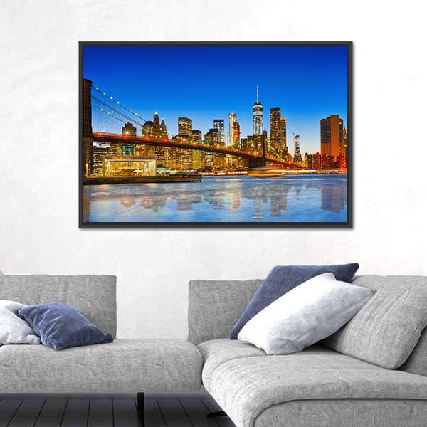 NY City From River Canvas Wall Art-5 Horizontal-Gallery Wrap-22" x 12"-Tiaracle