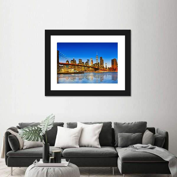 NY City From River Canvas Wall Art-5 Horizontal-Gallery Wrap-22" x 12"-Tiaracle