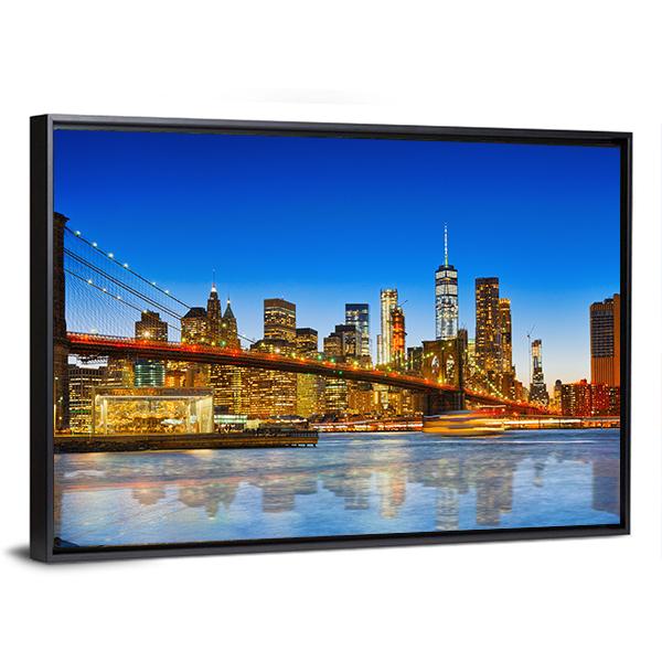 NY City From River Canvas Wall Art-5 Horizontal-Gallery Wrap-22" x 12"-Tiaracle
