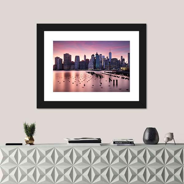 NY City Skyline Canvas Wall Art-1 Piece-Framed Print-20" x 16"-Tiaracle