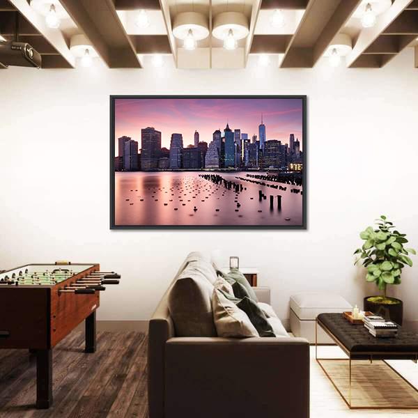 NY City Skyline Canvas Wall Art-5 Horizontal-Gallery Wrap-22" x 12"-Tiaracle