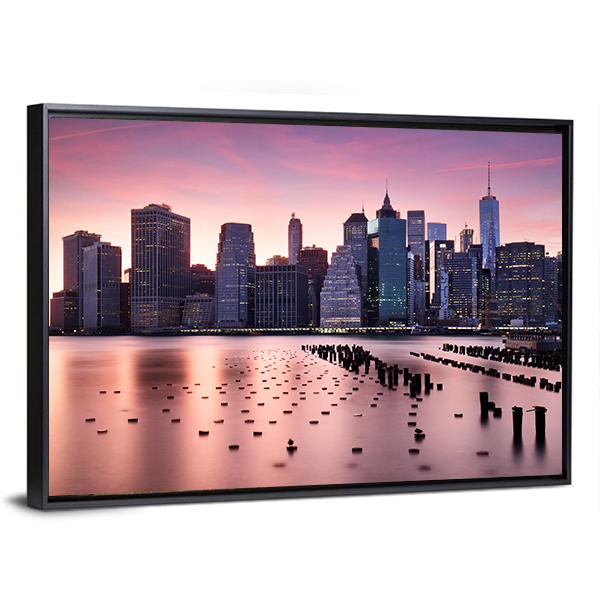 NY City Skyline Canvas Wall Art-5 Horizontal-Gallery Wrap-22" x 12"-Tiaracle