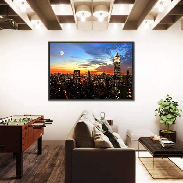 NY Midtown Skyline At Dark Canvas Wall Art-5 Horizontal-Gallery Wrap-22" x 12"-Tiaracle