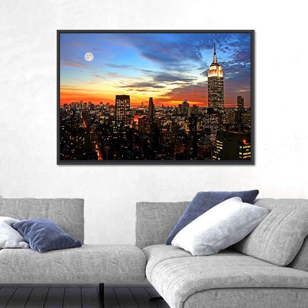 NY Midtown Skyline At Dark Canvas Wall Art-5 Horizontal-Gallery Wrap-22" x 12"-Tiaracle