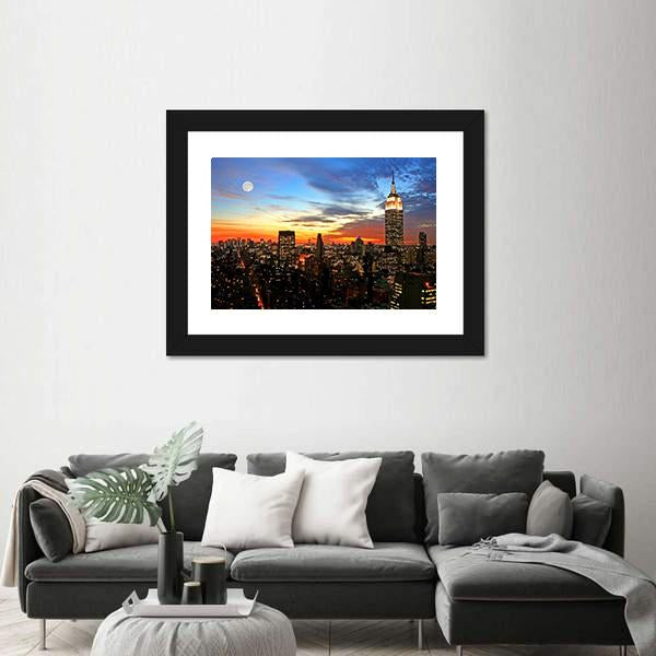 NY Midtown Skyline At Dark Canvas Wall Art-5 Horizontal-Gallery Wrap-22" x 12"-Tiaracle