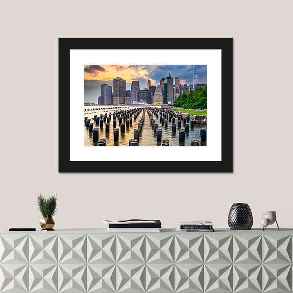NY Skyline On East River Canvas Wall Art-1 Piece-Framed Print-20" x 16"-Tiaracle