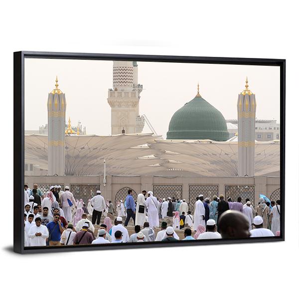 Nabawi Mosque Canvas Wall Art-1 Piece-Floating Frame-24" x 16"-Tiaracle