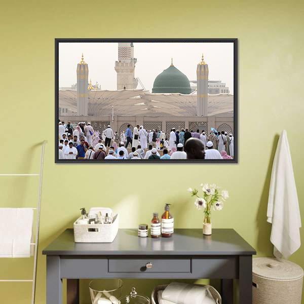 Nabawi Mosque Canvas Wall Art-3 Horizontal-Gallery Wrap-25" x 16"-Tiaracle