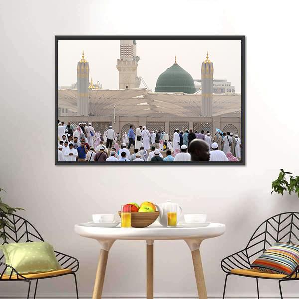 Nabawi Mosque Canvas Wall Art-3 Horizontal-Gallery Wrap-25" x 16"-Tiaracle