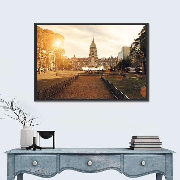 National Congress In Buenos Aires Canvas Wall Art-1 Piece-Floating Frame-24" x 16"-Tiaracle