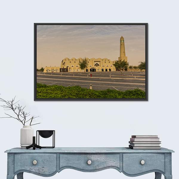 National Mosque In Doha Canvas Wall Art-1 Piece-Floating Frame-24" x 16"-Tiaracle