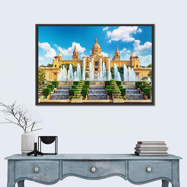 National Museum In Barcelona Canvas Wall Art-1 Piece-Floating Frame-24" x 16"-Tiaracle