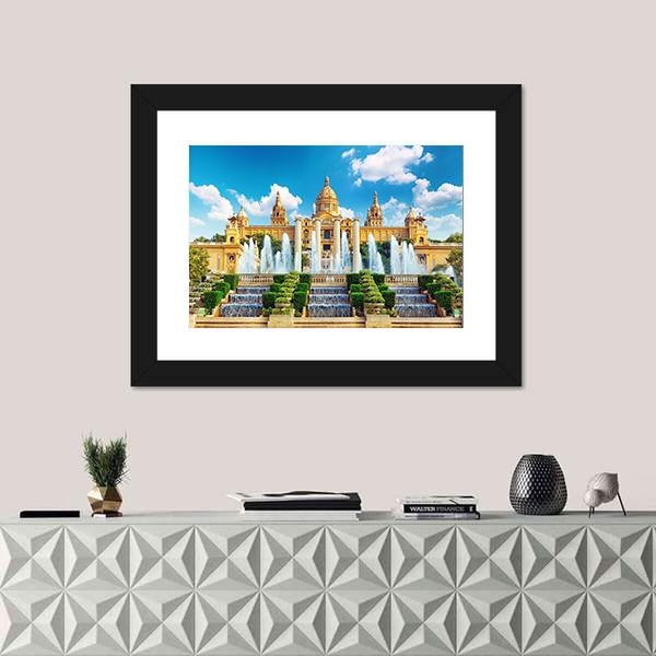 National Museum In Barcelona Canvas Wall Art-1 Piece-Framed Print-20" x 16"-Tiaracle
