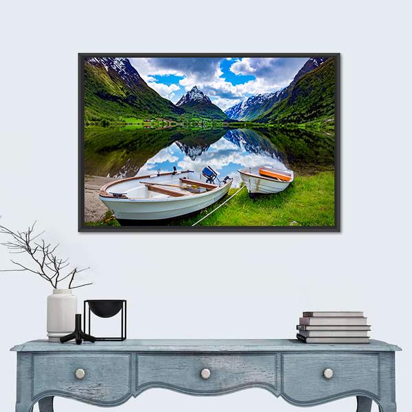 Natural Landscape Of Norway Canvas Wall Art-1 Piece-Floating Frame-24" x 16"-Tiaracle